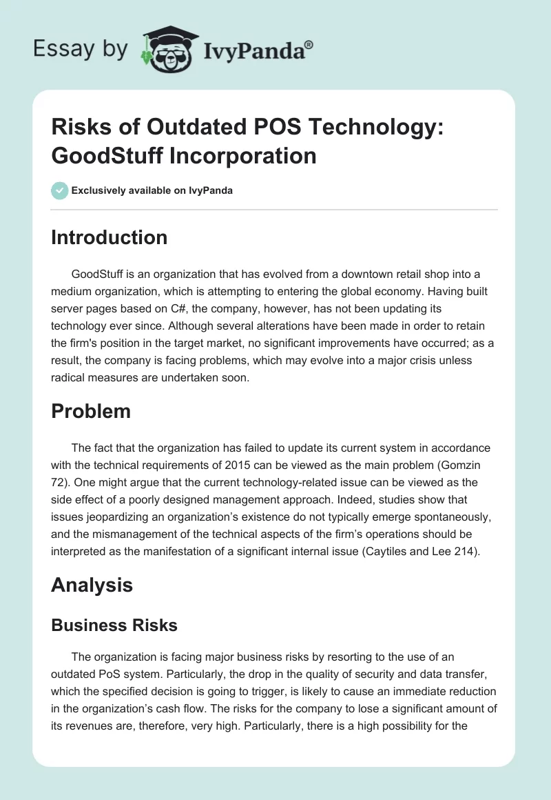 Risks of Outdated POS Technology: GoodStuff Incorporation. Page 1
