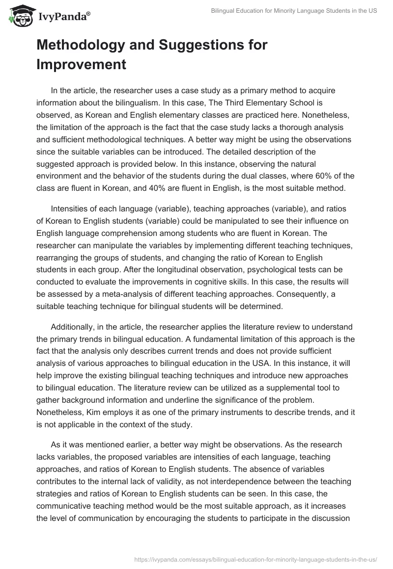 Bilingual Education for Minority Language Students in the US. Page 3