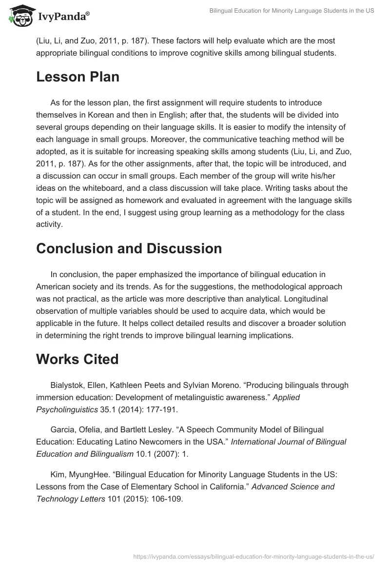Bilingual Education for Minority Language Students in the US. Page 4
