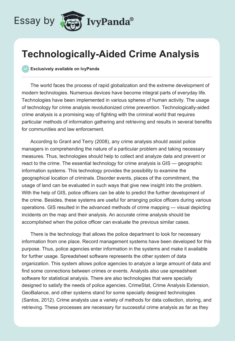 Technologically-Aided Crime Analysis. Page 1