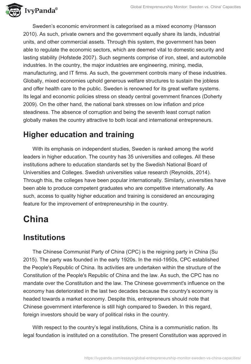 Global Entrepreneurship Monitor: Sweden vs. China' Capacities. Page 3