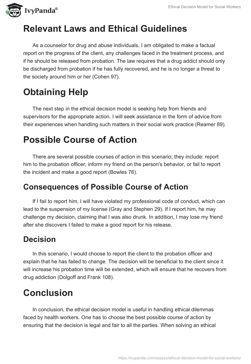 Ethical Decision Model for Social Workers. Page 2