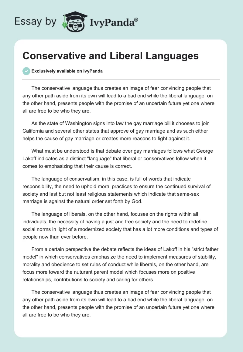 Conservative and Liberal Languages. Page 1