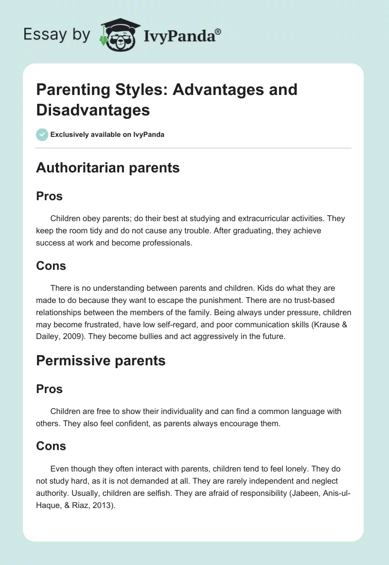 Parenting Styles: Advantages and Disadvantages. Page 1