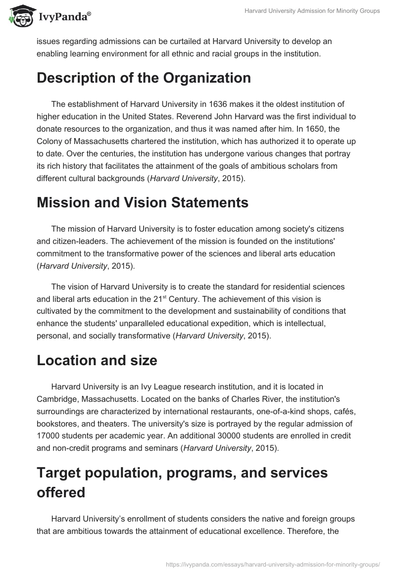 Harvard University Admission for Minority Groups. Page 3