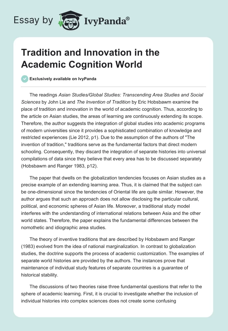 Tradition and Innovation in the Academic Cognition World. Page 1