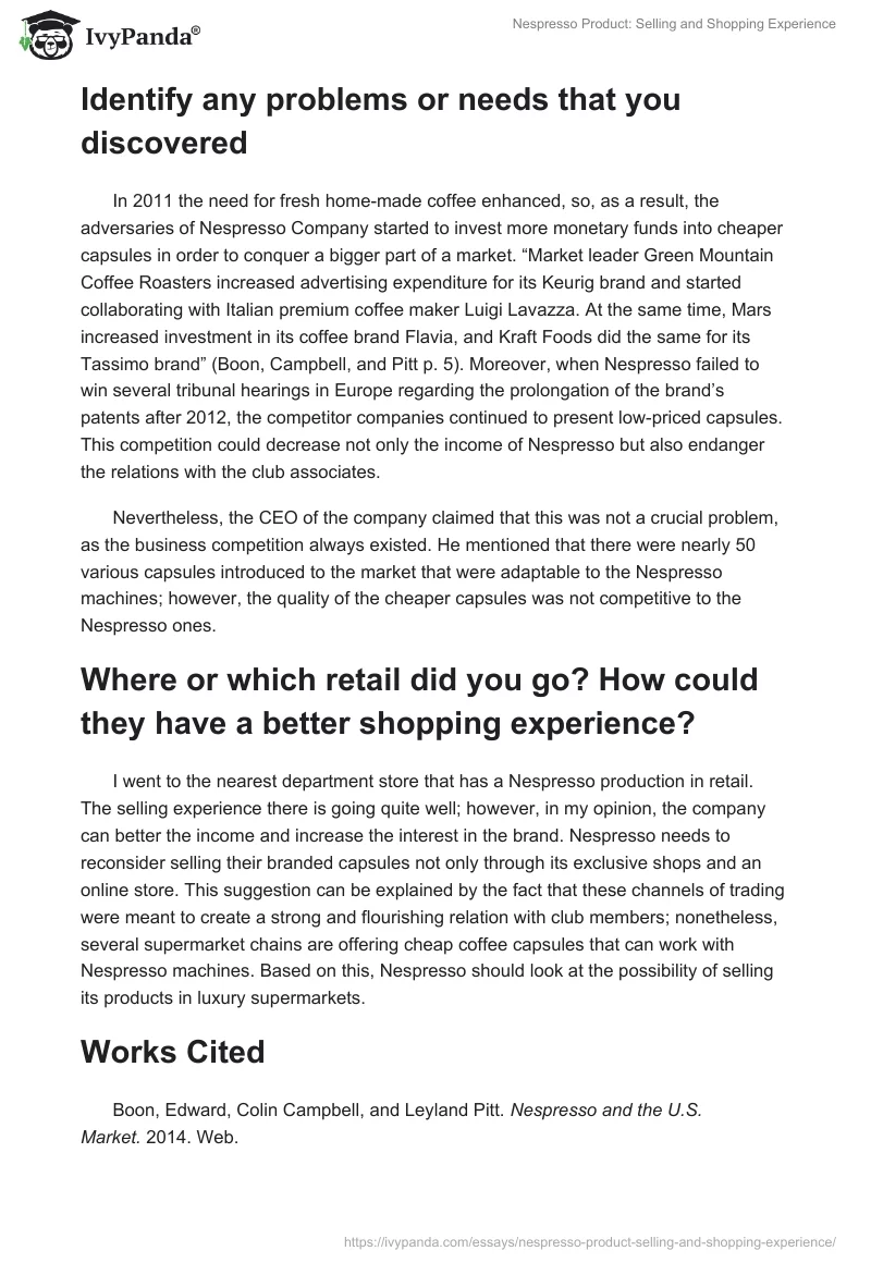 Nespresso Product: Selling and Shopping Experience. Page 2