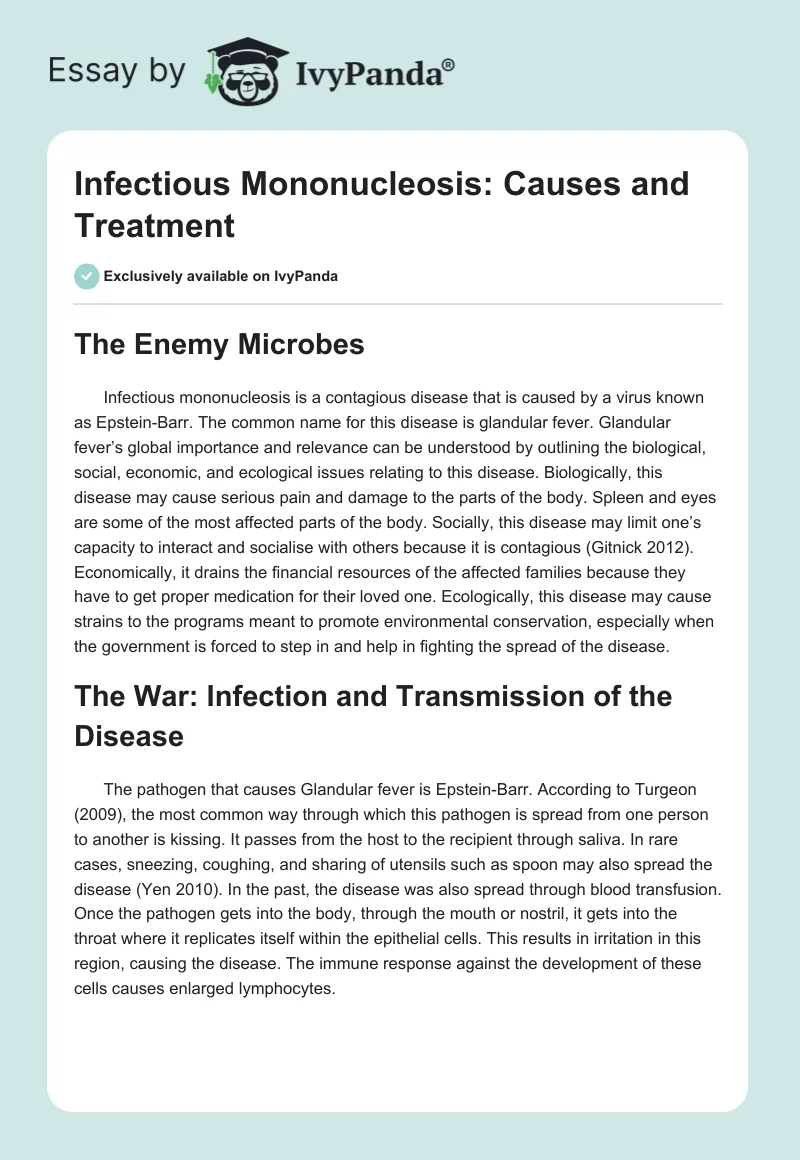 Infectious Mononucleosis: Causes and Treatment. Page 1