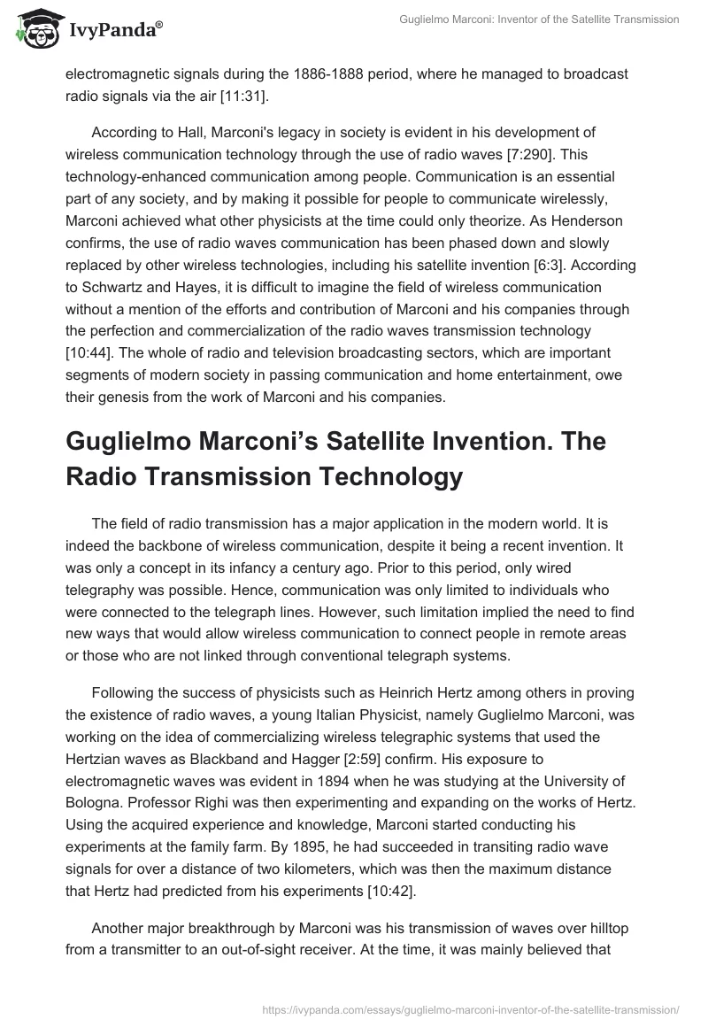 Guglielmo Marconi: Inventor of the Satellite Transmission. Page 2