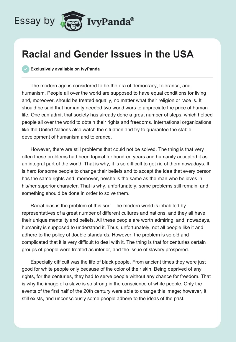 Racial and Gender Issues in the USA. Page 1