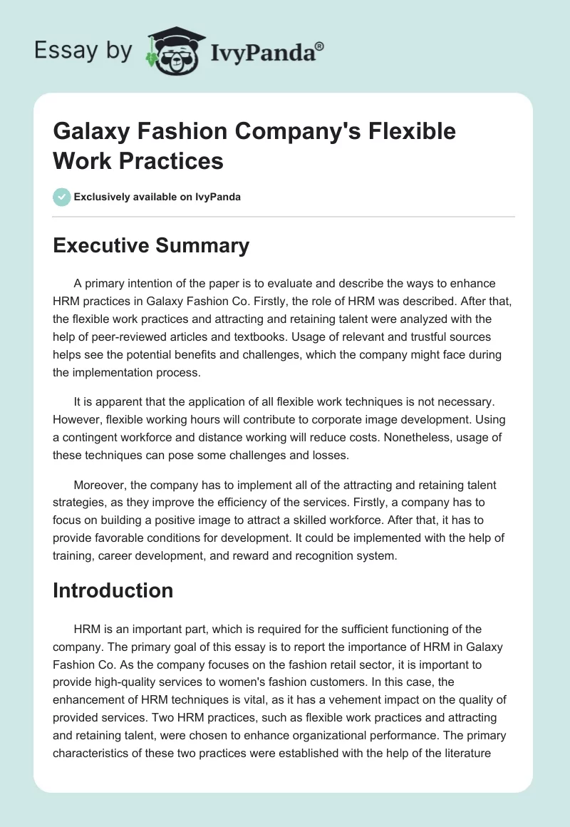 Galaxy Fashion Company's Flexible Work Practices. Page 1