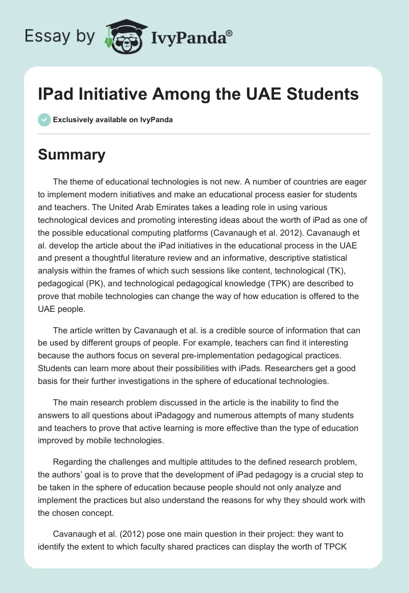 IPad Initiative Among the UAE Students. Page 1