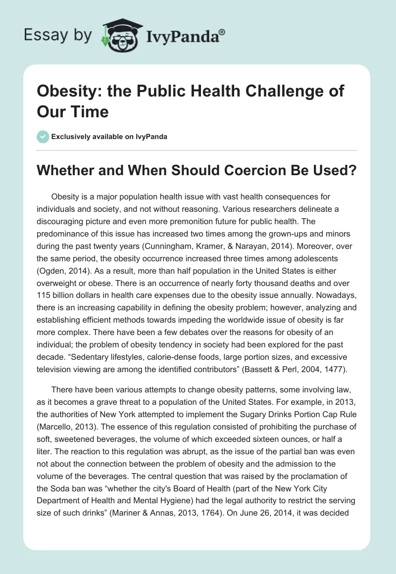 Obesity: the Public Health Challenge of Our Time. Page 1