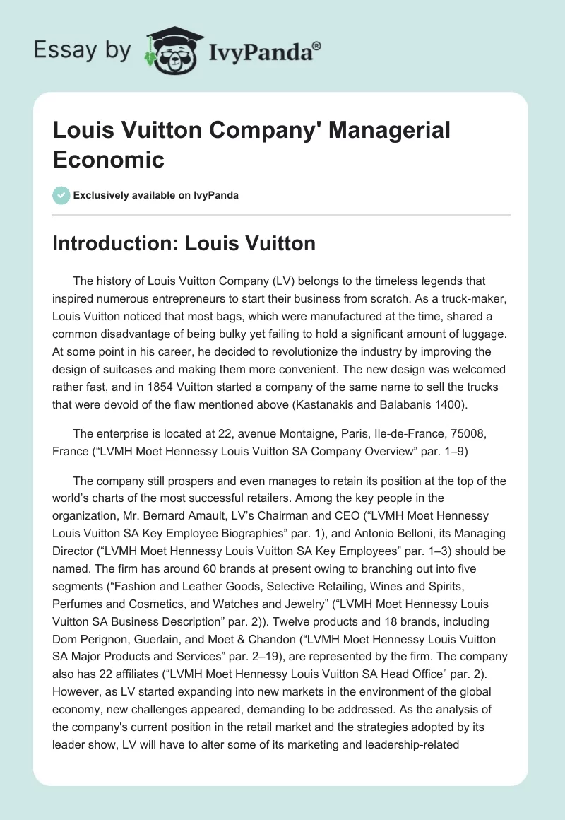Louis Vuitton Company' Managerial Economic - 4206 Words