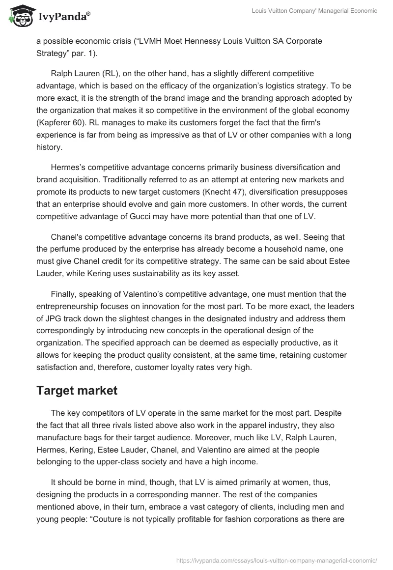 Louis Vuitton Company' Managerial Economic. Page 4