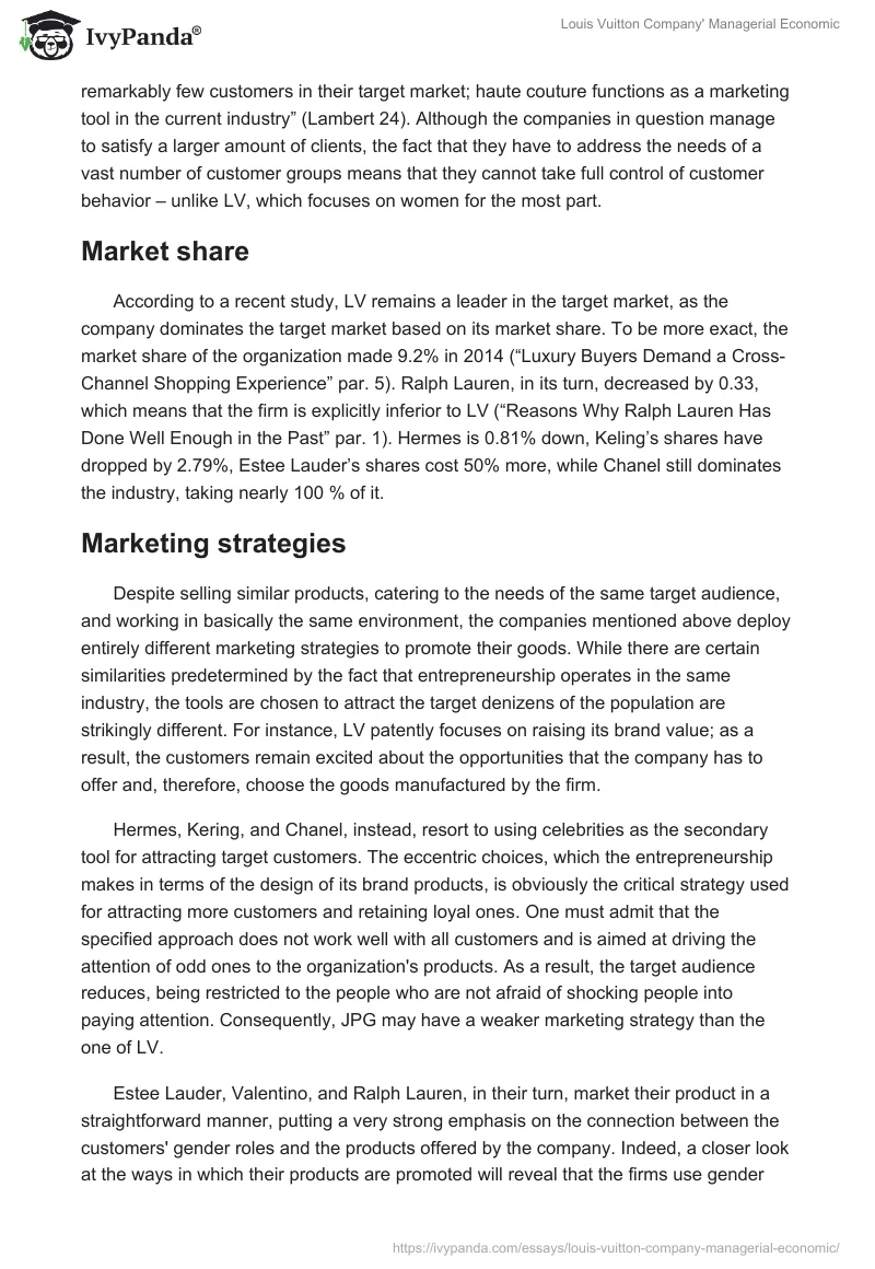 Louis Vuitton Company' Managerial Economic. Page 5