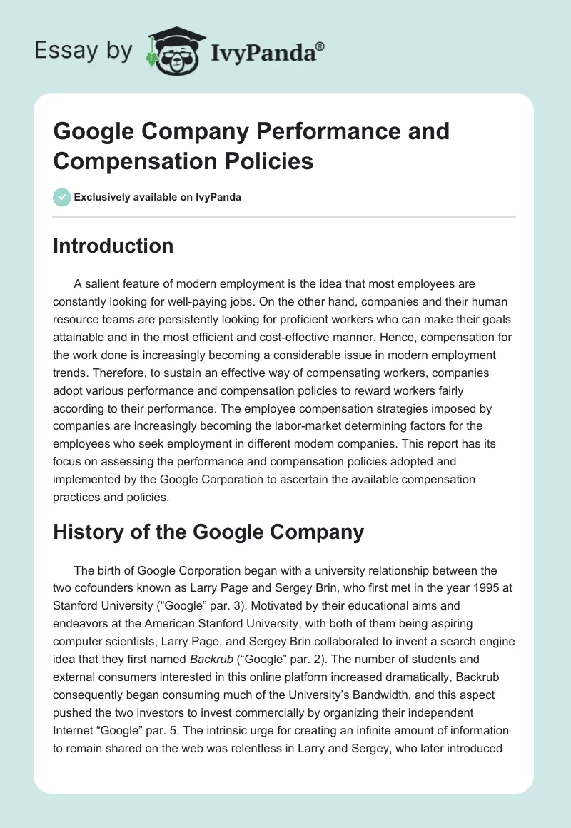 Google Company’s Performance and Compensation Policies. Page 1