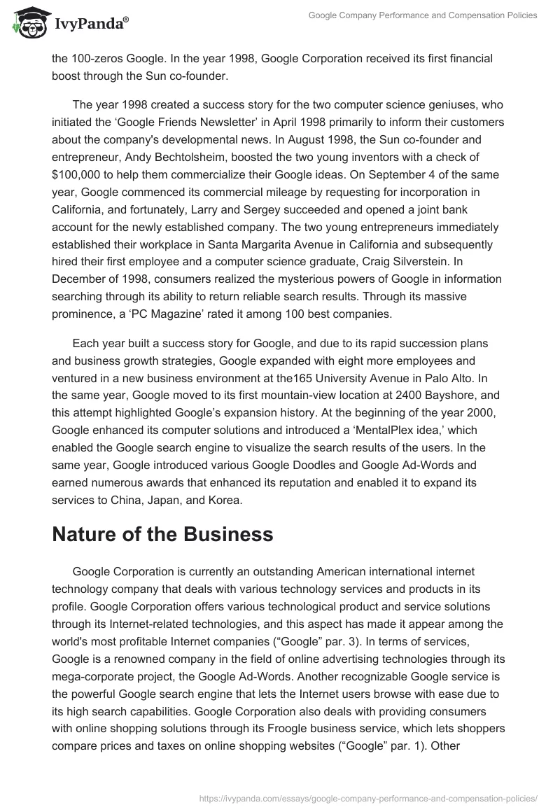 Google Company’s Performance and Compensation Policies. Page 2
