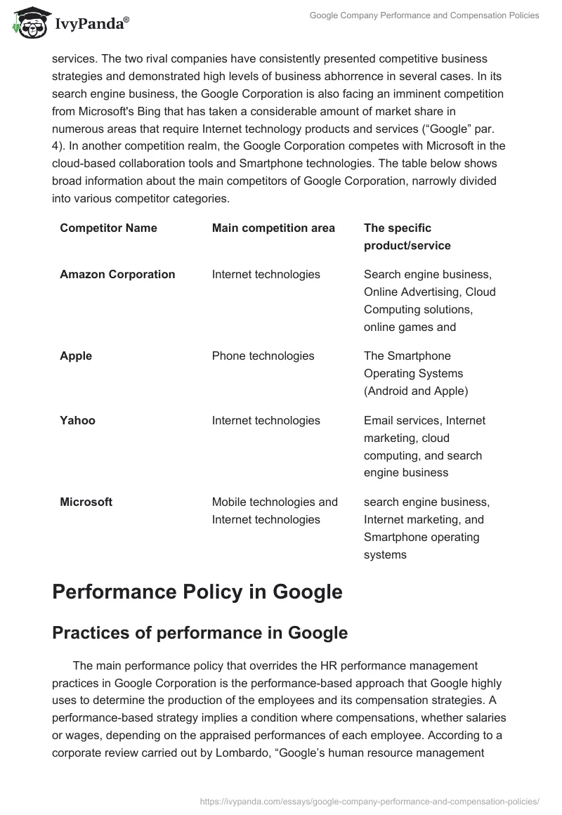 Google Company’s Performance and Compensation Policies. Page 4
