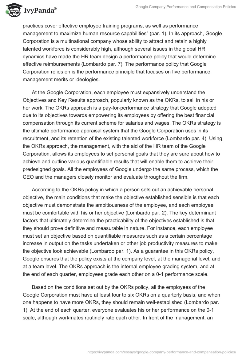 Google Company’s Performance and Compensation Policies. Page 5