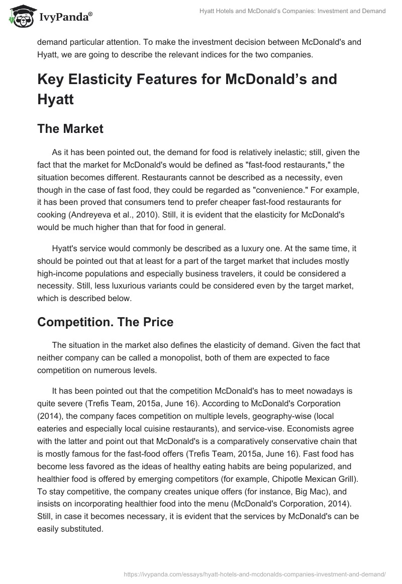 Hyatt Hotels and McDonald’s Companies: Investment and Demand. Page 4