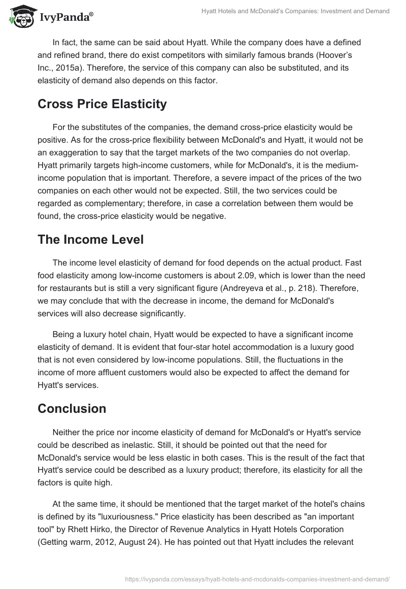 Hyatt Hotels and McDonald’s Companies: Investment and Demand. Page 5