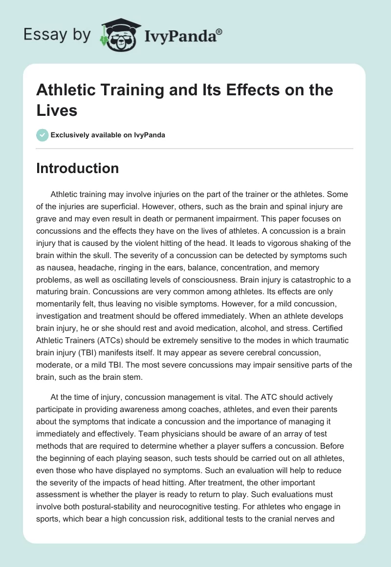 Athletic Training and Its Effects on the Lives. Page 1