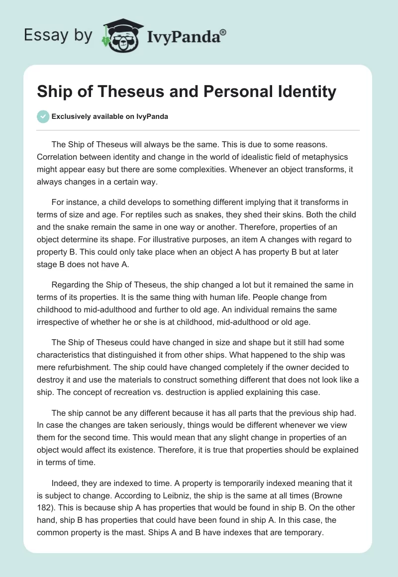 Ship of Theseus and Personal Identity. Page 1