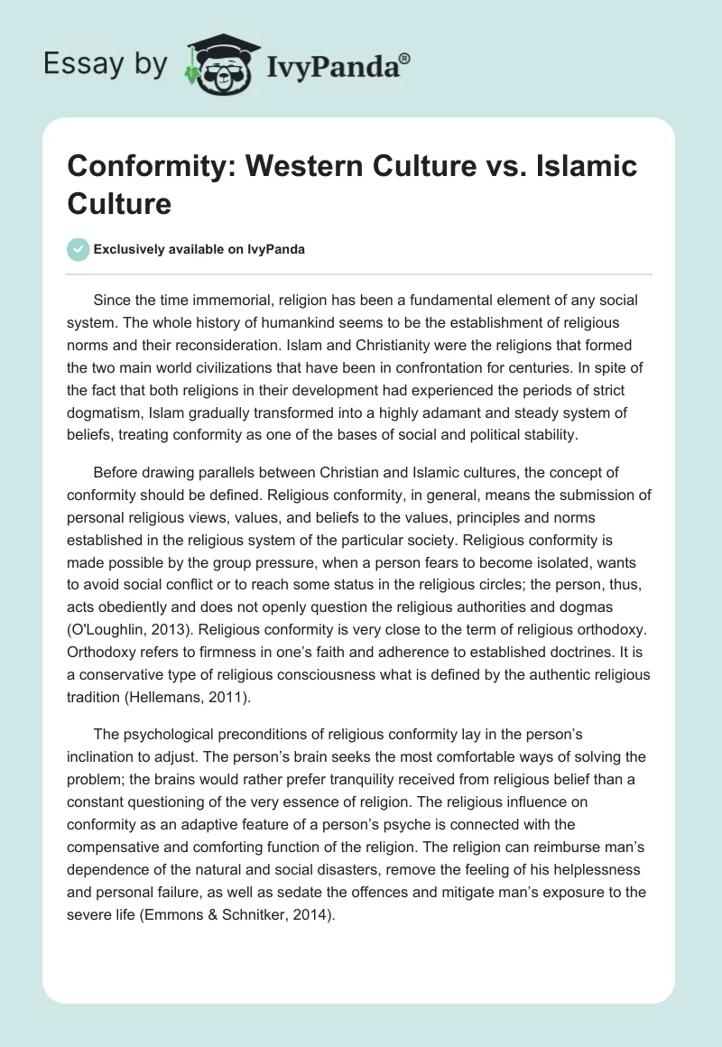 Conformity: Western Culture vs. Islamic Culture. Page 1