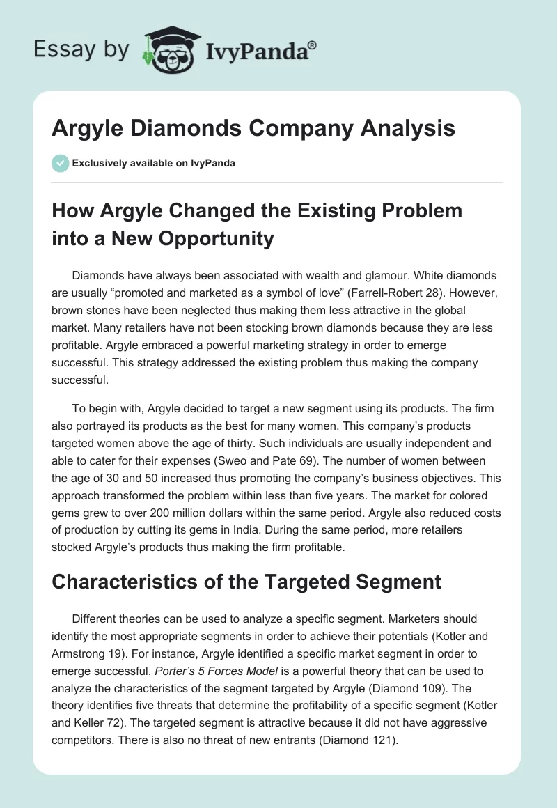 Argyle Diamonds Company Analysis. Page 1