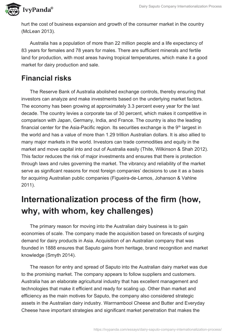 Dairy Saputo Company Internationalization Process. Page 3