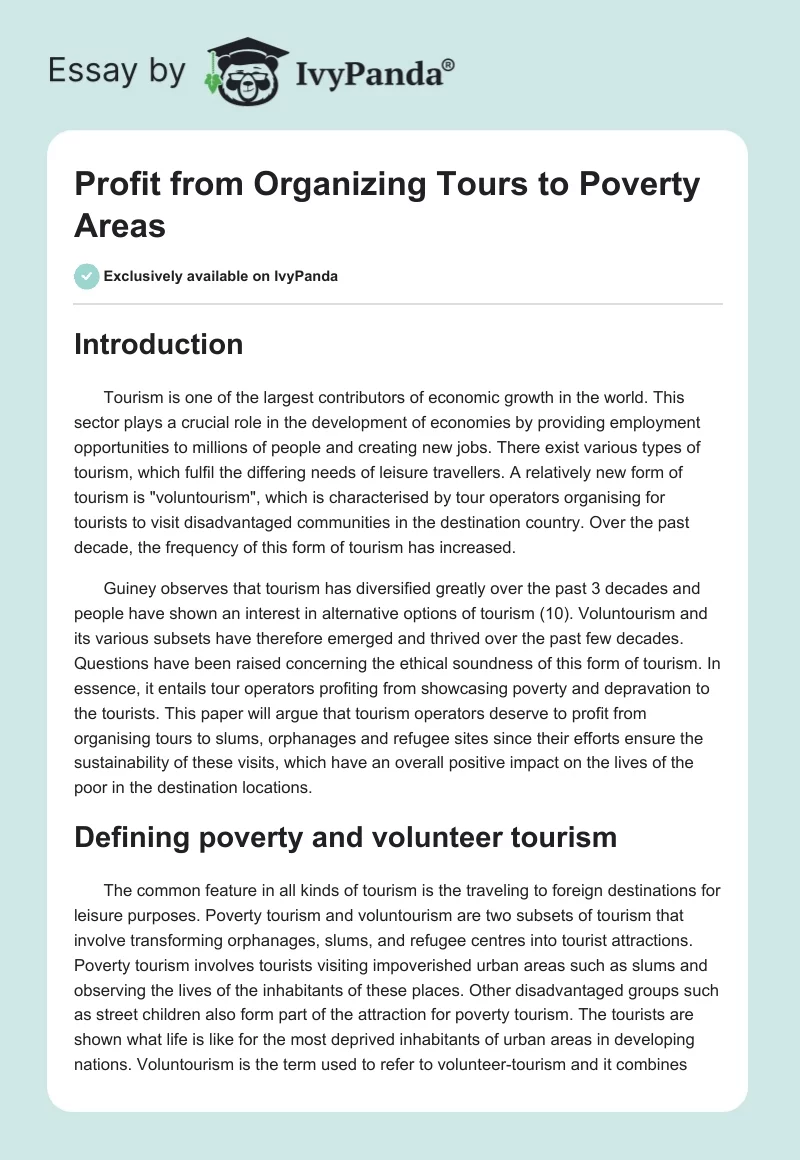 Profit From Organizing Tours to Poverty Areas. Page 1