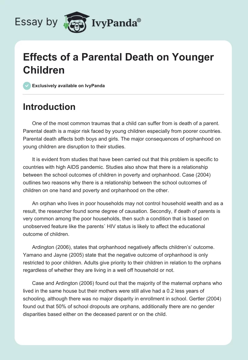 Effects of a Parental Death on Younger Children. Page 1