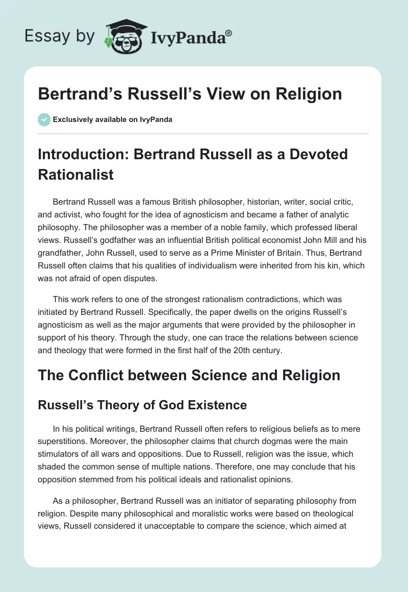 Bertrand’s Russell’s View on Religion. Page 1