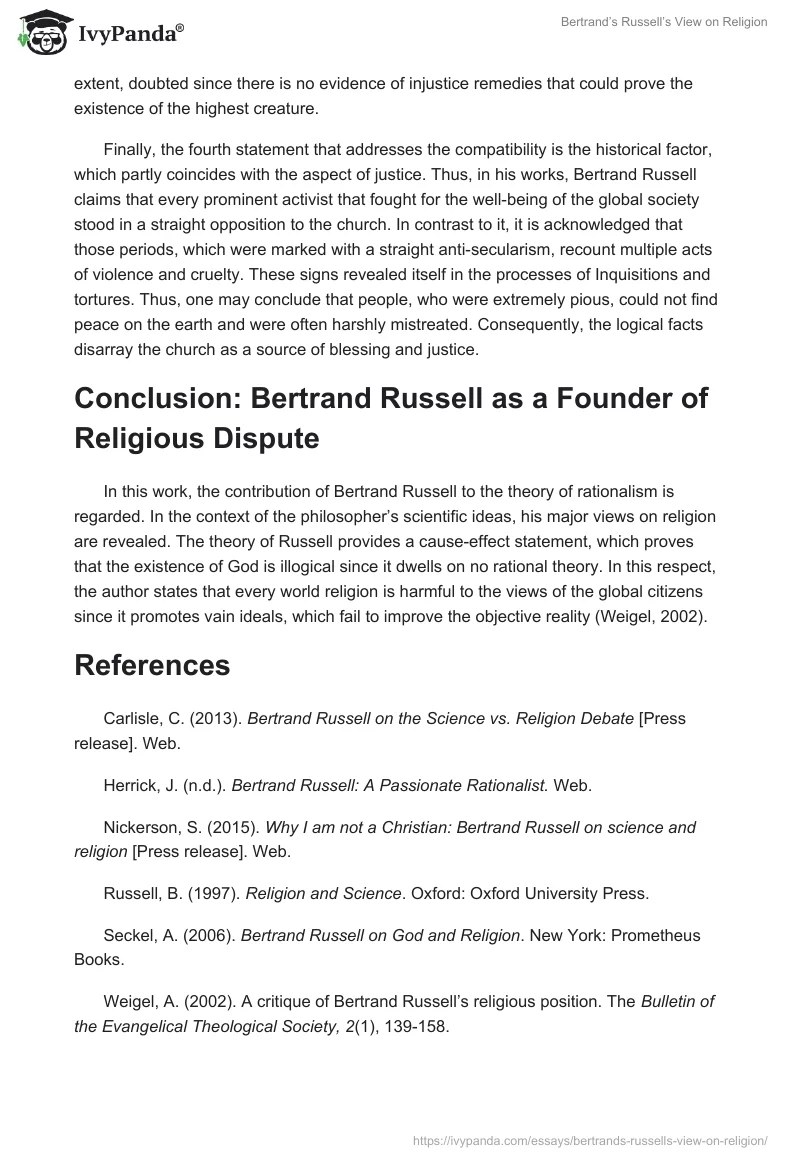 Bertrand’s Russell’s View on Religion. Page 4
