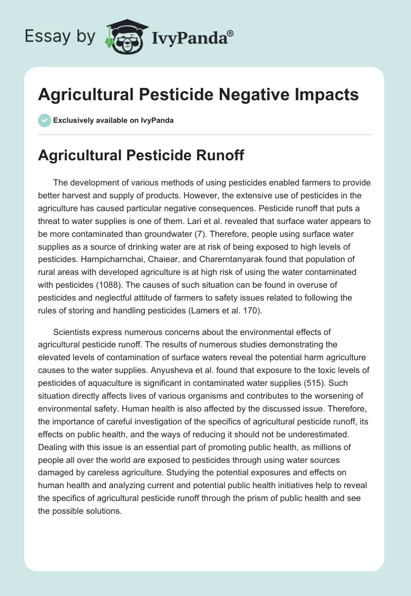 Agricultural Pesticide Negative Impacts. Page 1