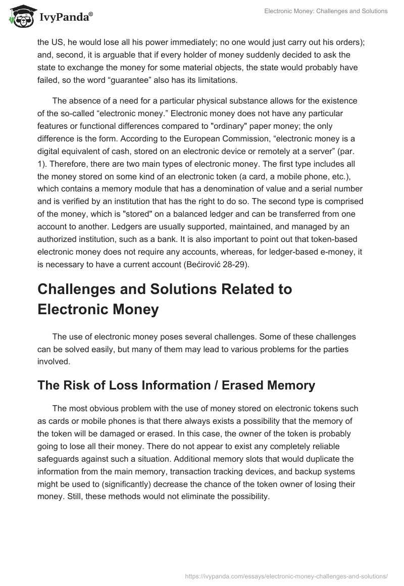 Electronic Money: Challenges and Solutions. Page 2