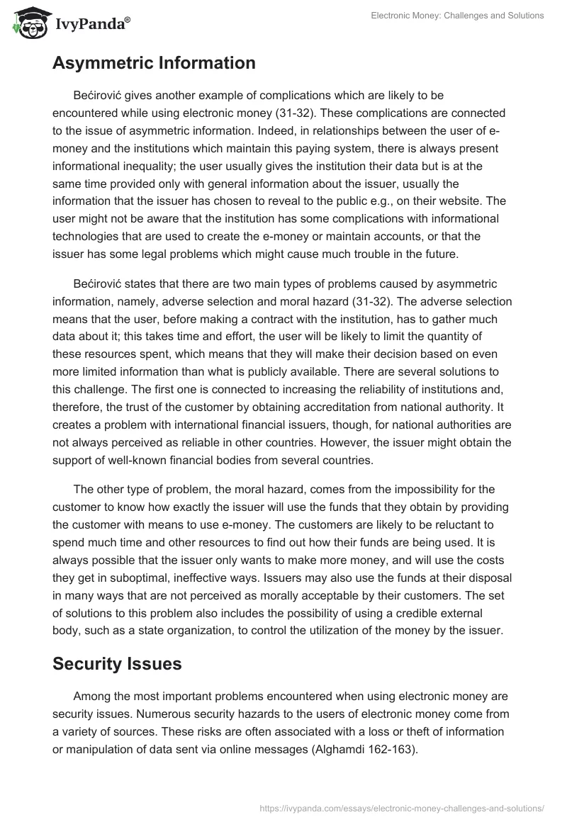 Electronic Money: Challenges and Solutions. Page 4