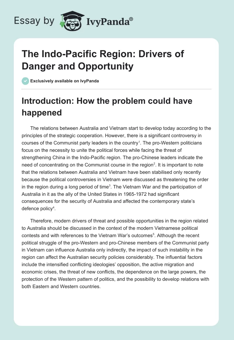 The Indo-Pacific Region: Drivers of Danger and Opportunity. Page 1