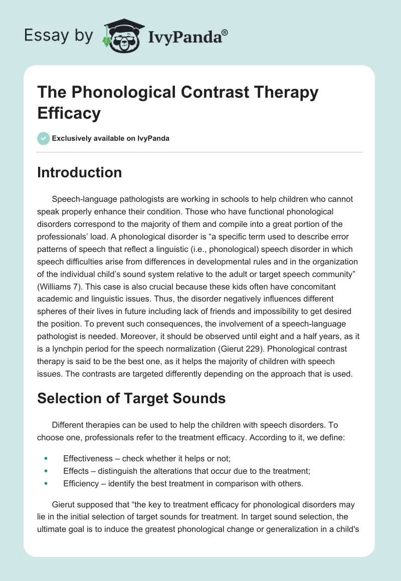 The Phonological Contrast Therapy Efficacy. Page 1