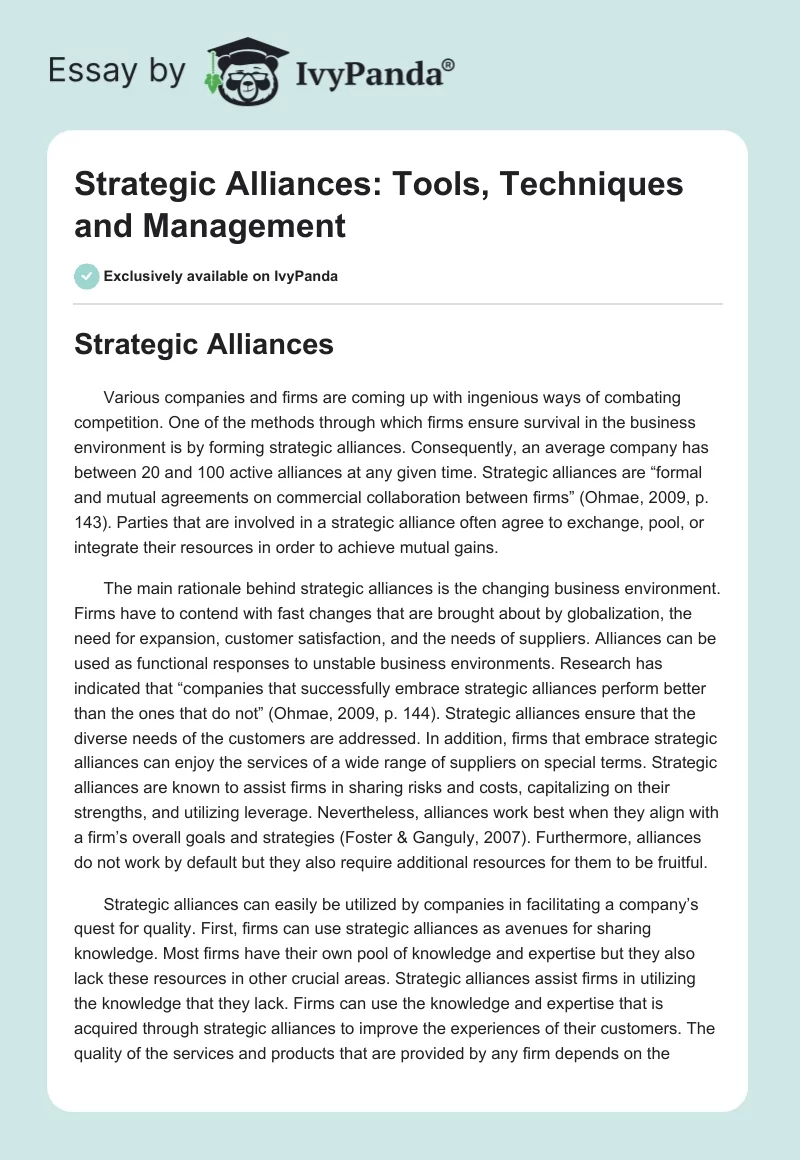 Strategic Alliances: Tools, Techniques and Management. Page 1