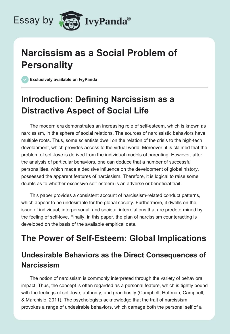 Narcissism as a Social Problem of Personality. Page 1