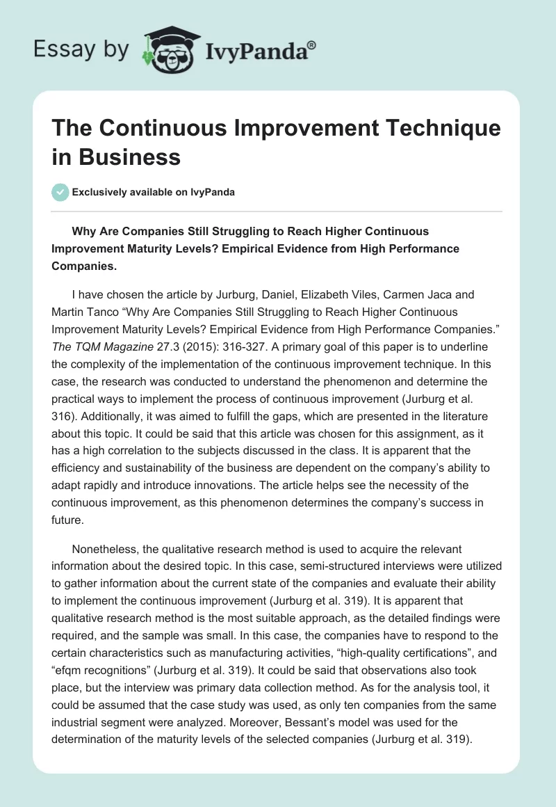 The Continuous Improvement Technique in Business. Page 1