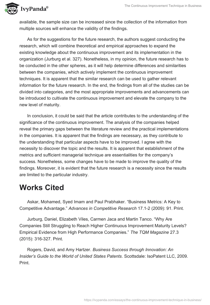 The Continuous Improvement Technique in Business. Page 3