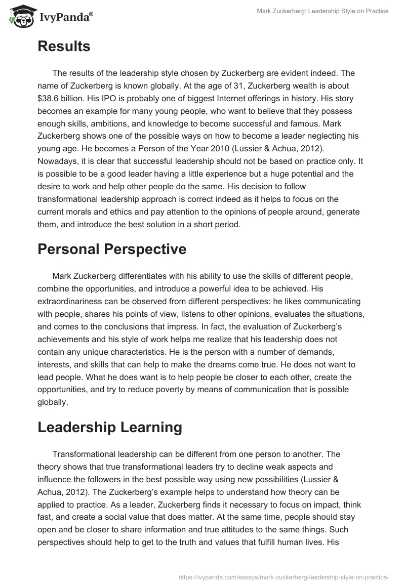 Mark Zuckerberg: Leadership Style on Practice. Page 4