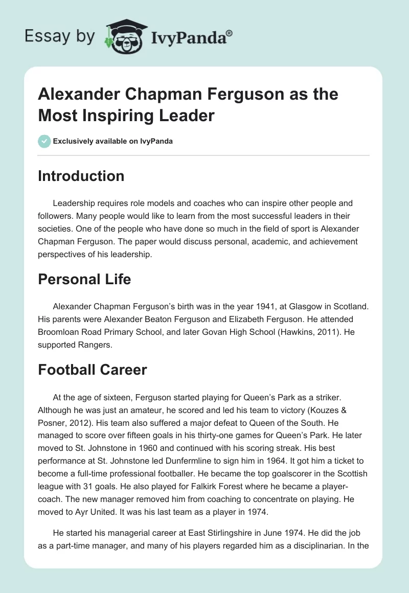 Alexander Chapman Ferguson as the Most Inspiring Leader. Page 1