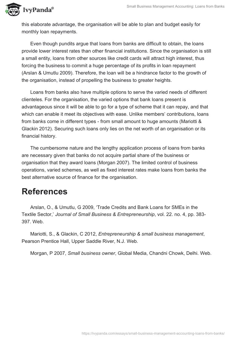 Small Business Management Accounting: Loans From Banks. Page 2