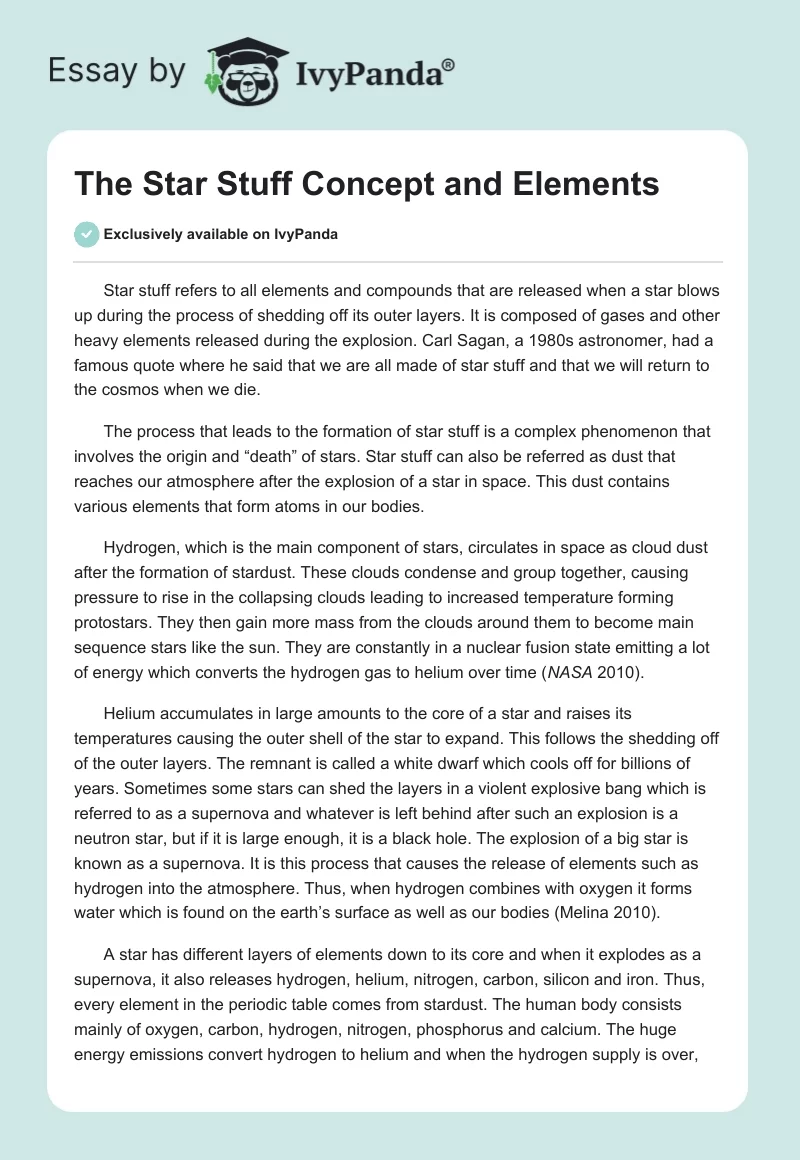 The Star Stuff Concept and Elements. Page 1