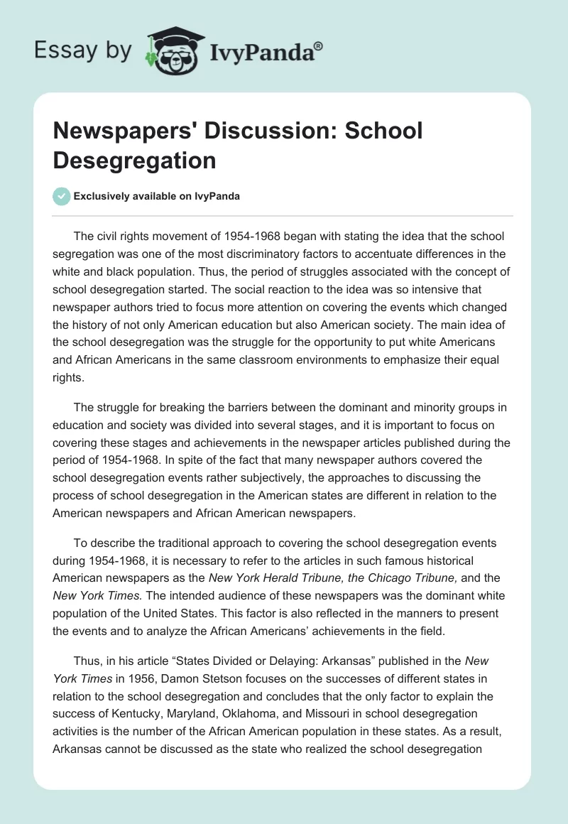 Newspapers' Discussion: School Desegregation. Page 1