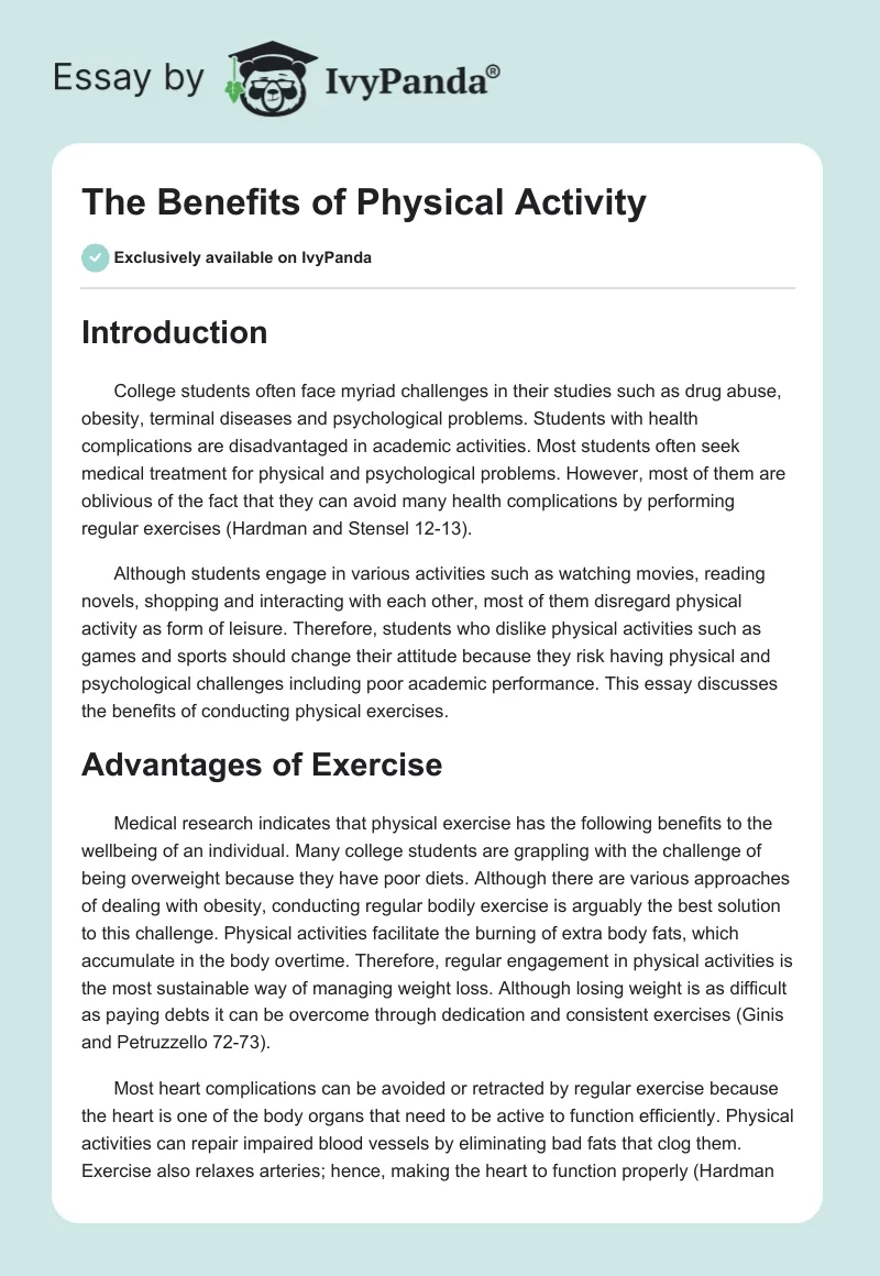 The Benefits of Physical Activity. Page 1